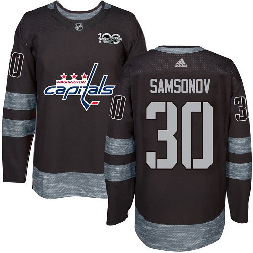 Men Adidas Washington Capitals #30 Ilya Samsonov Black 1917-2017 100th Anniversary Stitched NHL Jersey